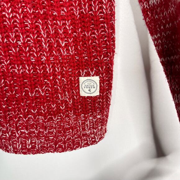 Native Youth Mens XLarge XL Red Contrast Sleeve Pullover Sweater Crew Neck Marl - Picture 5 of 10